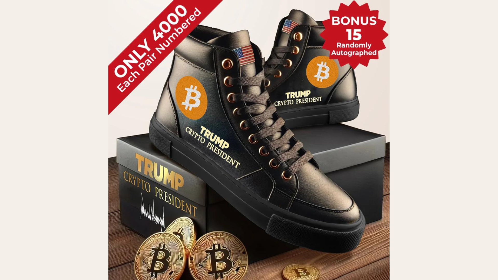 Donald Trump lance une ligne de Sneakers Bitcoin à 299$ après sa participation à la conférence Bitcoin de Nashville. Le business avant tout !